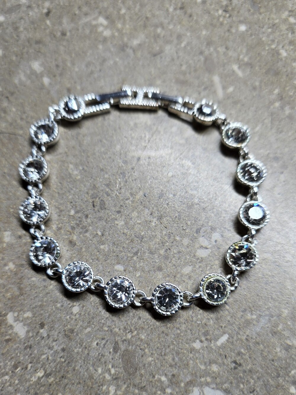 Retired AVON Silvertone Crystal Tennis Bracelet
